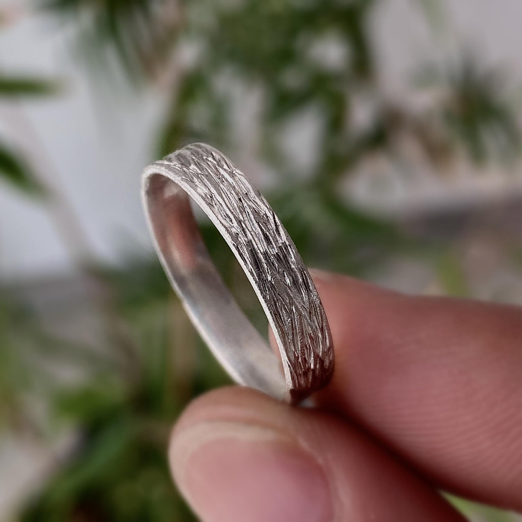 Fine Silver Geometric Bark Band