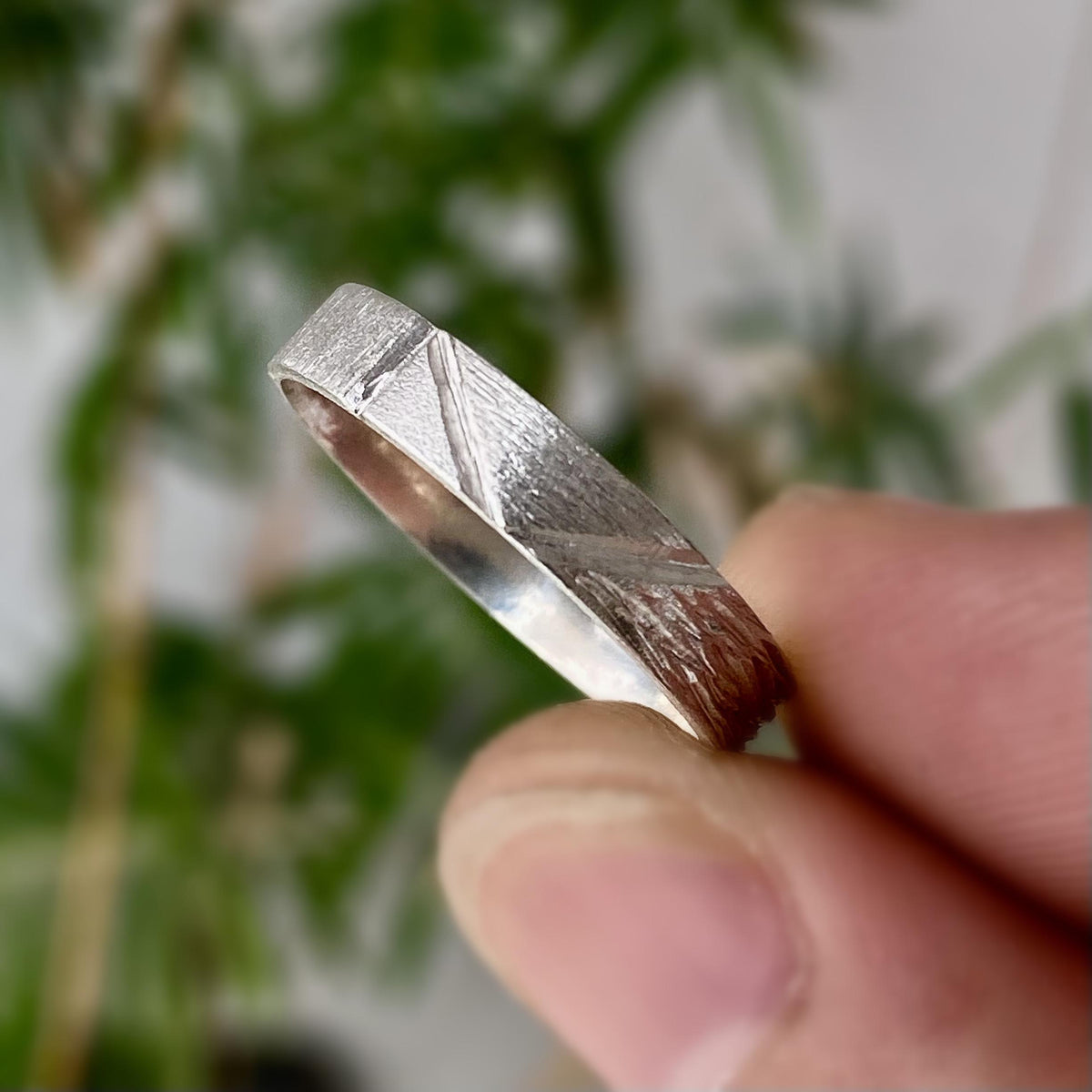 Fine Silver Geometric Bark Band