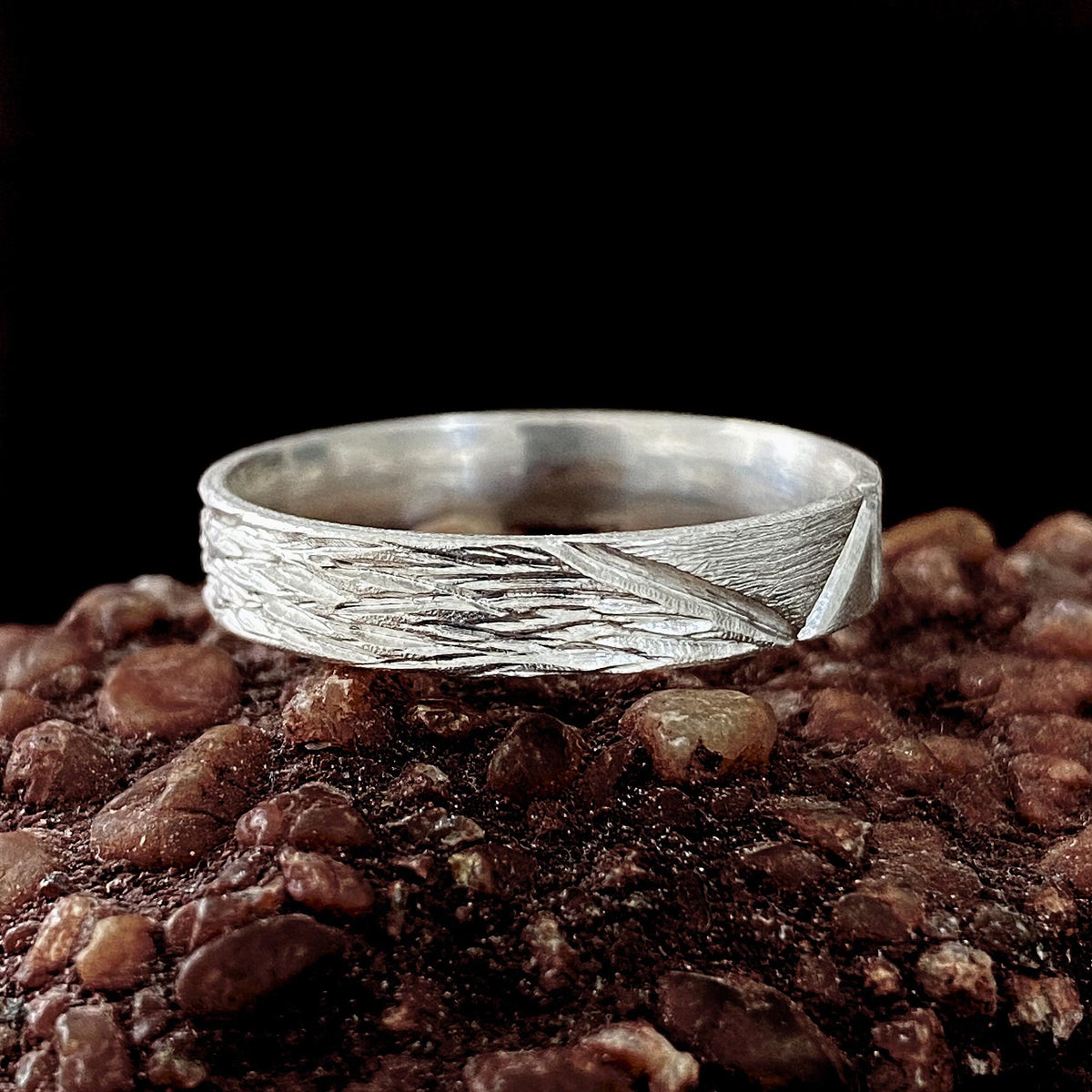 Fine Silver Geometric Bark Band