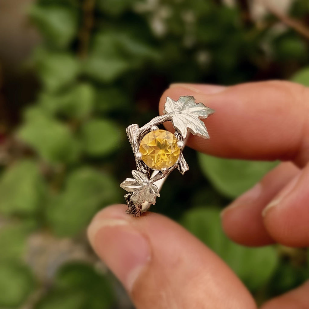 Citrine Sterling Silver Maple Leaf Ring