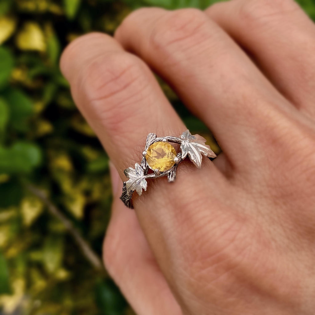 Citrine Sterling Silver Maple Leaf Ring