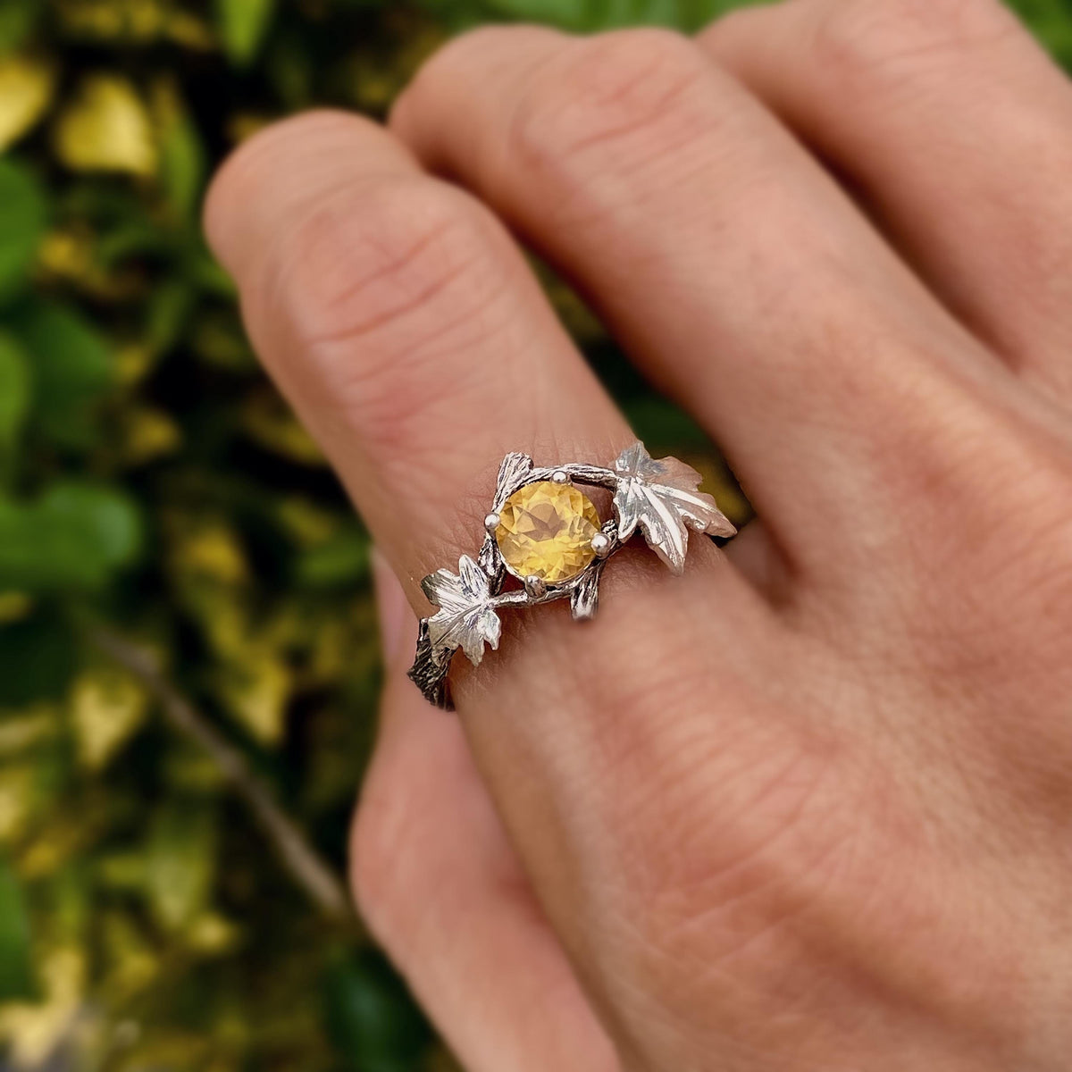 Citrine Sterling Silver Maple Leaf Ring