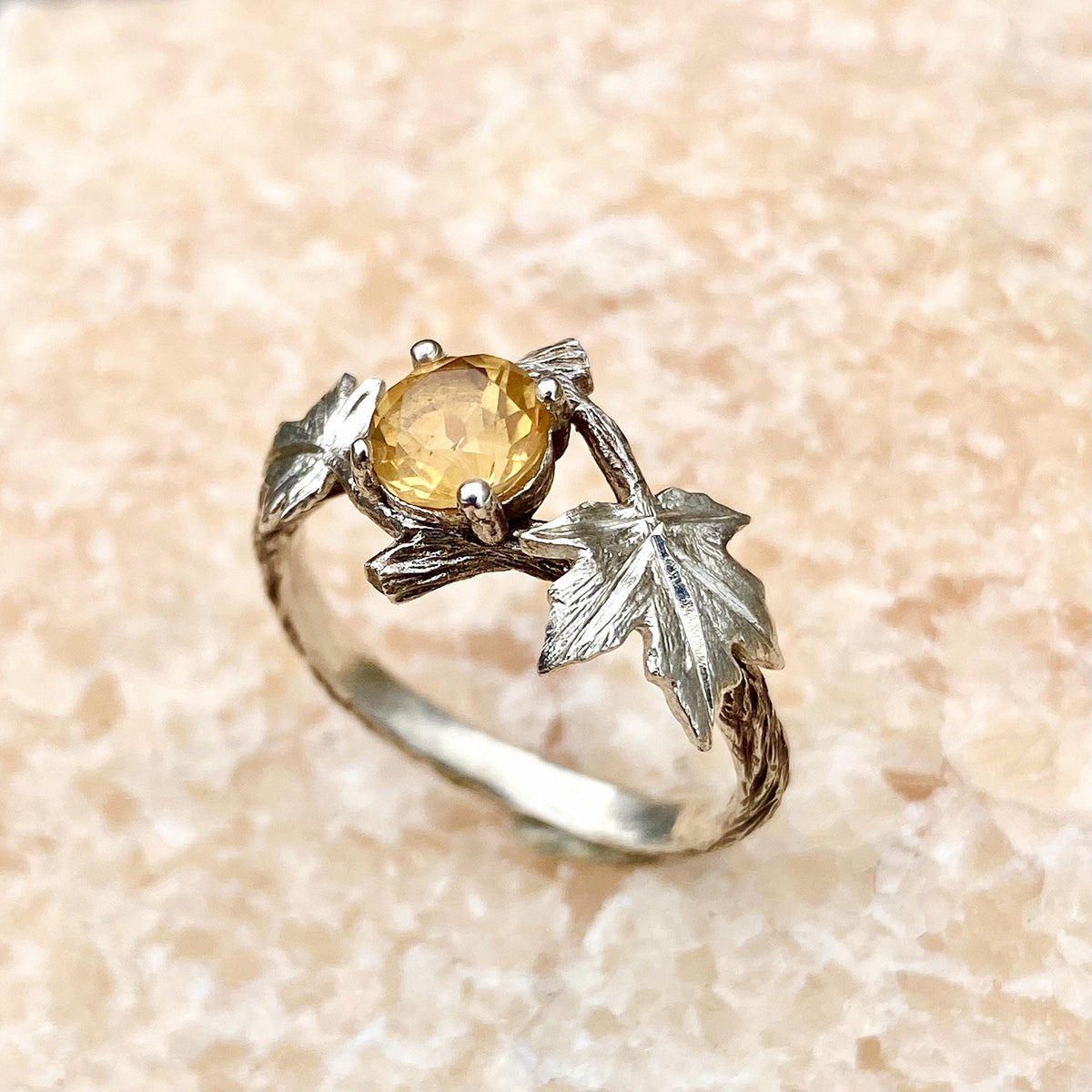Citrine Sterling Silver Maple Leaf Ring