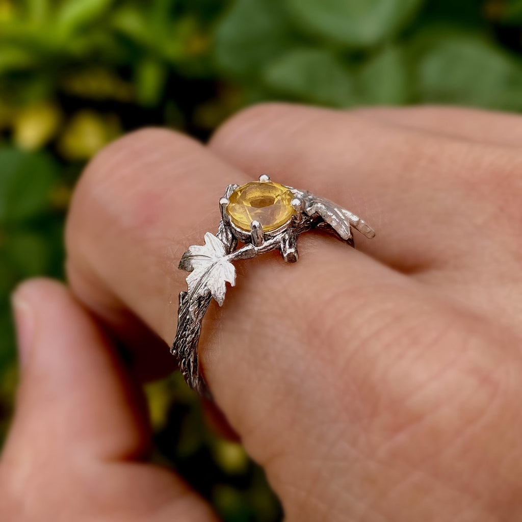 Citrine Sterling Silver Maple Leaf Ring