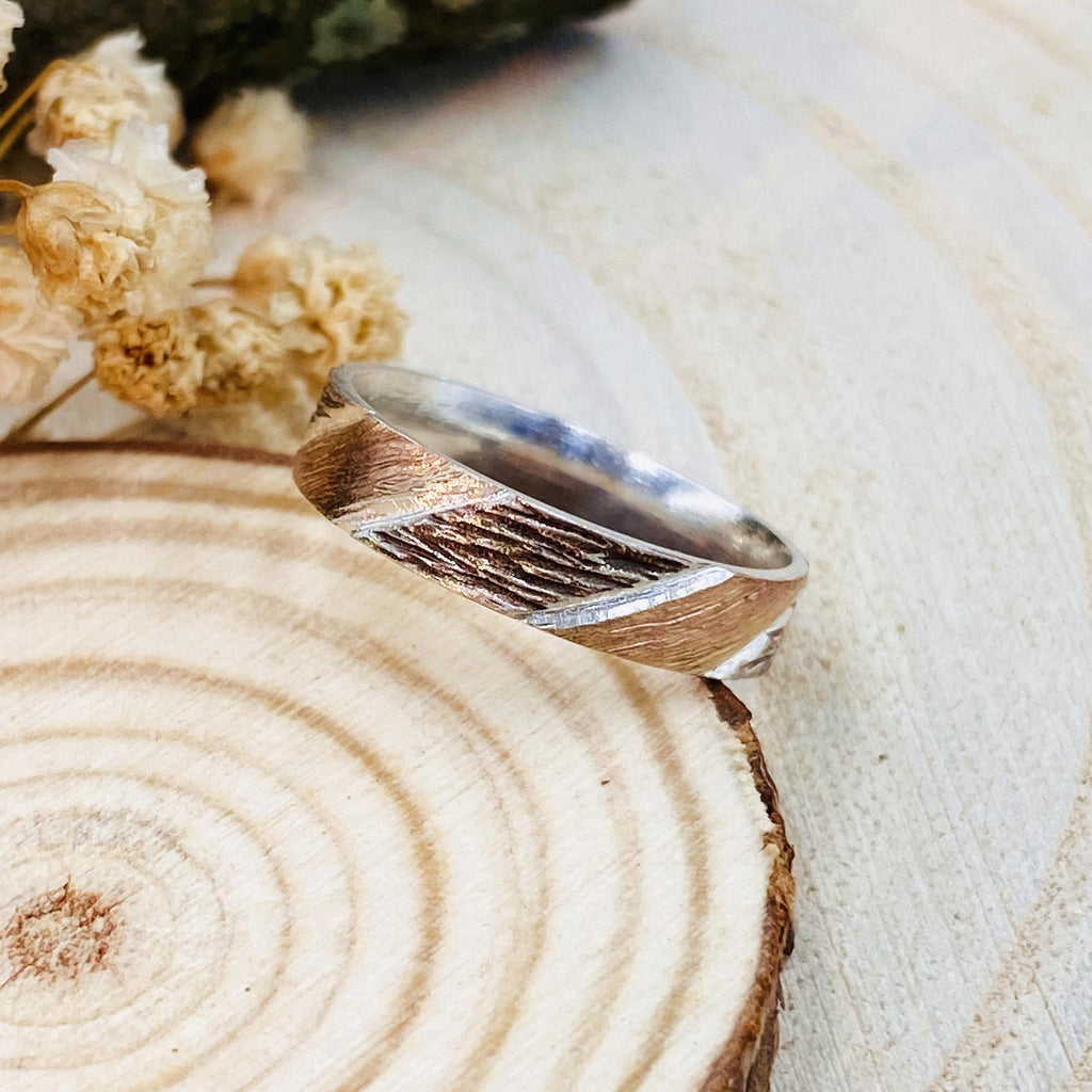 Fine Silver Geometric Bark Ring