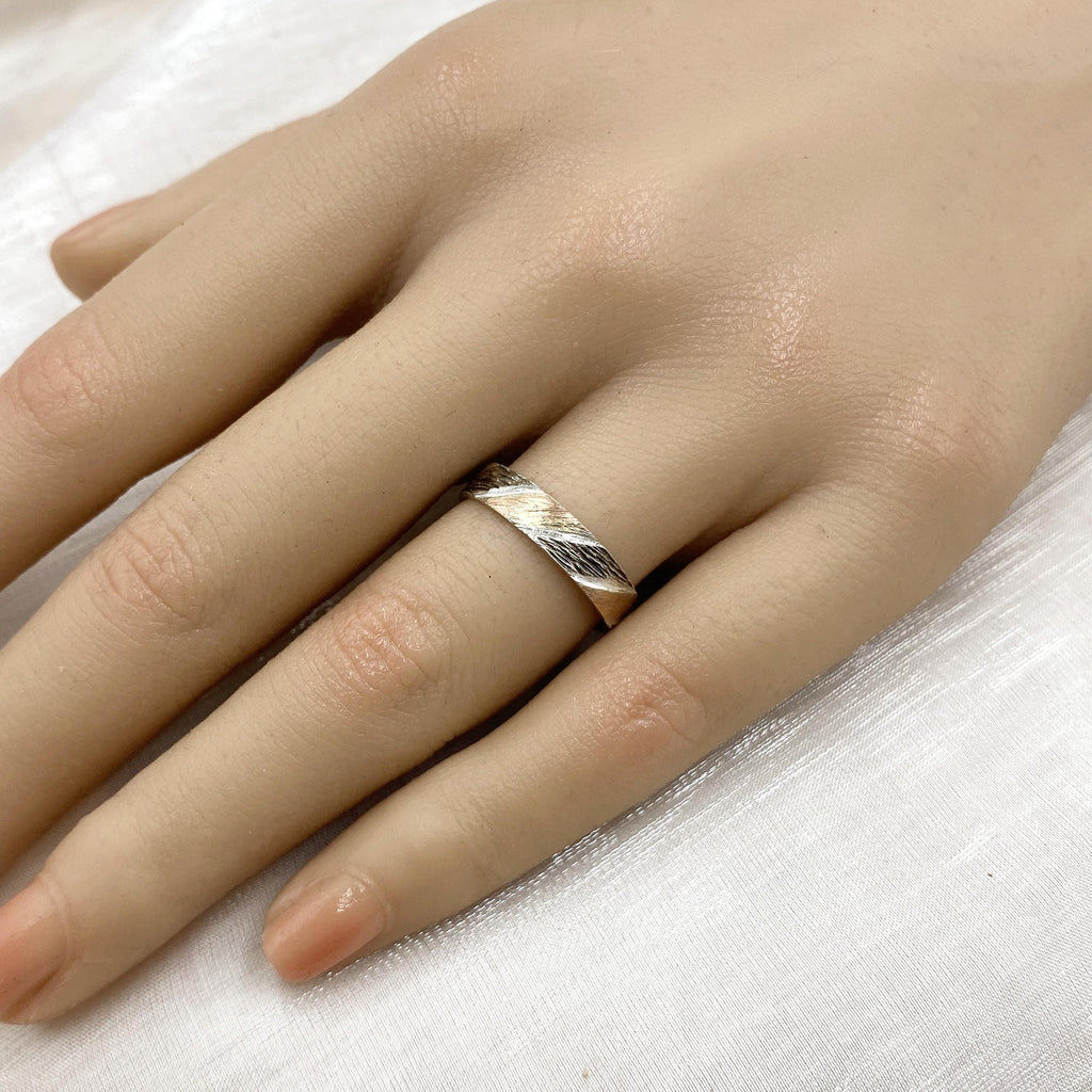 Fine Silver Geometric Bark Ring