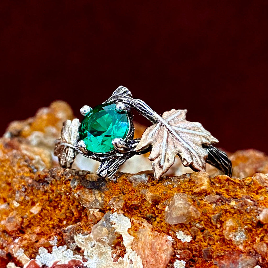 Emerald Sterling Silver Twig Ring