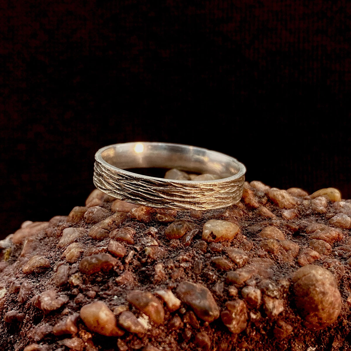 Fine Silver Geometric Bark Ring