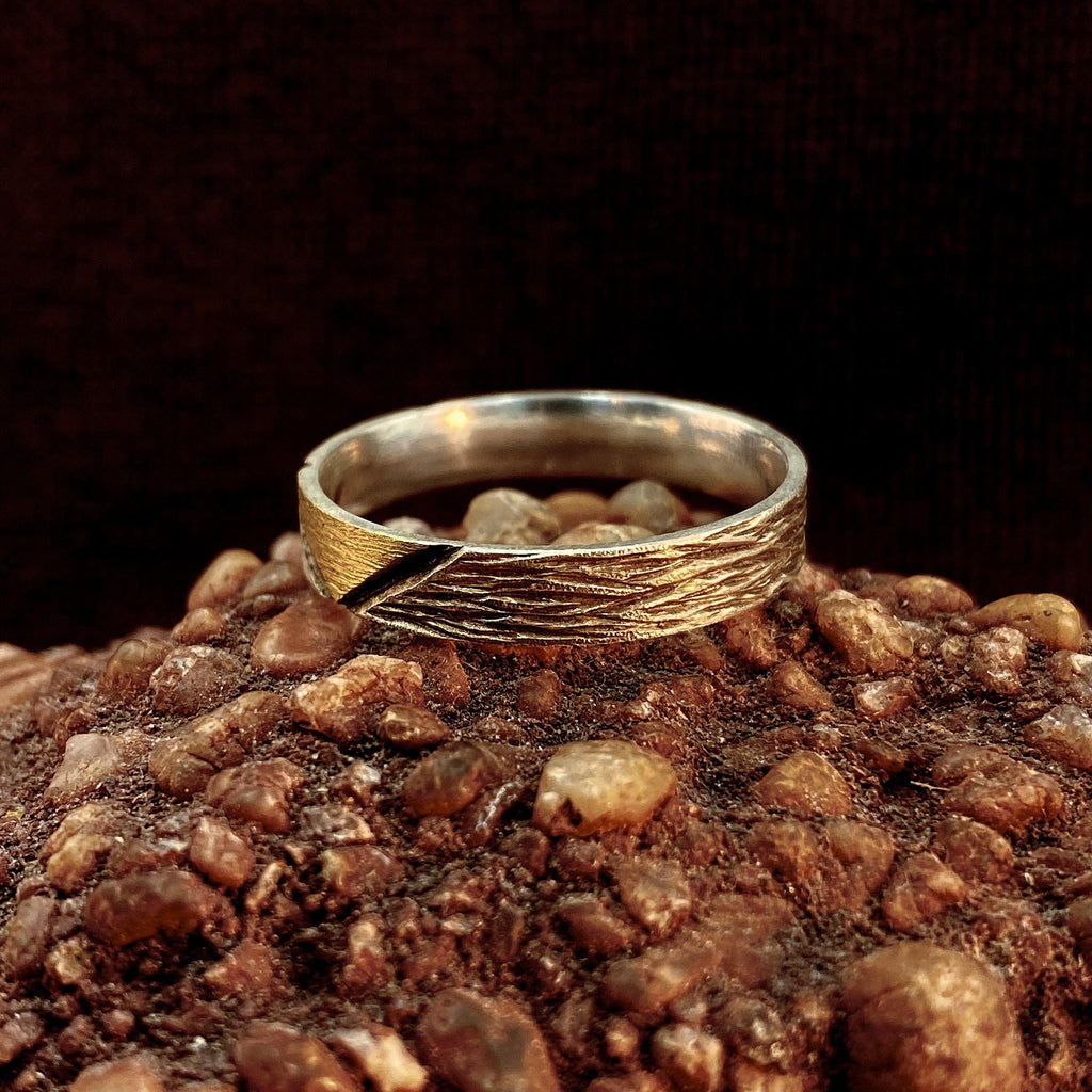 Fine Silver Geometric Bark Ring