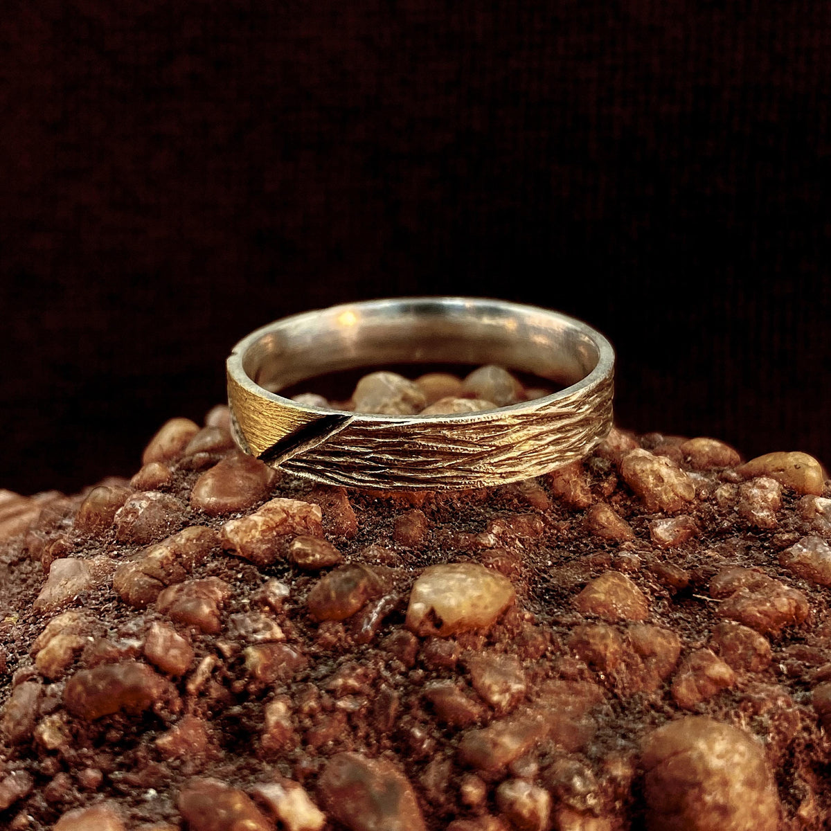 Fine Silver Geometric Bark Ring