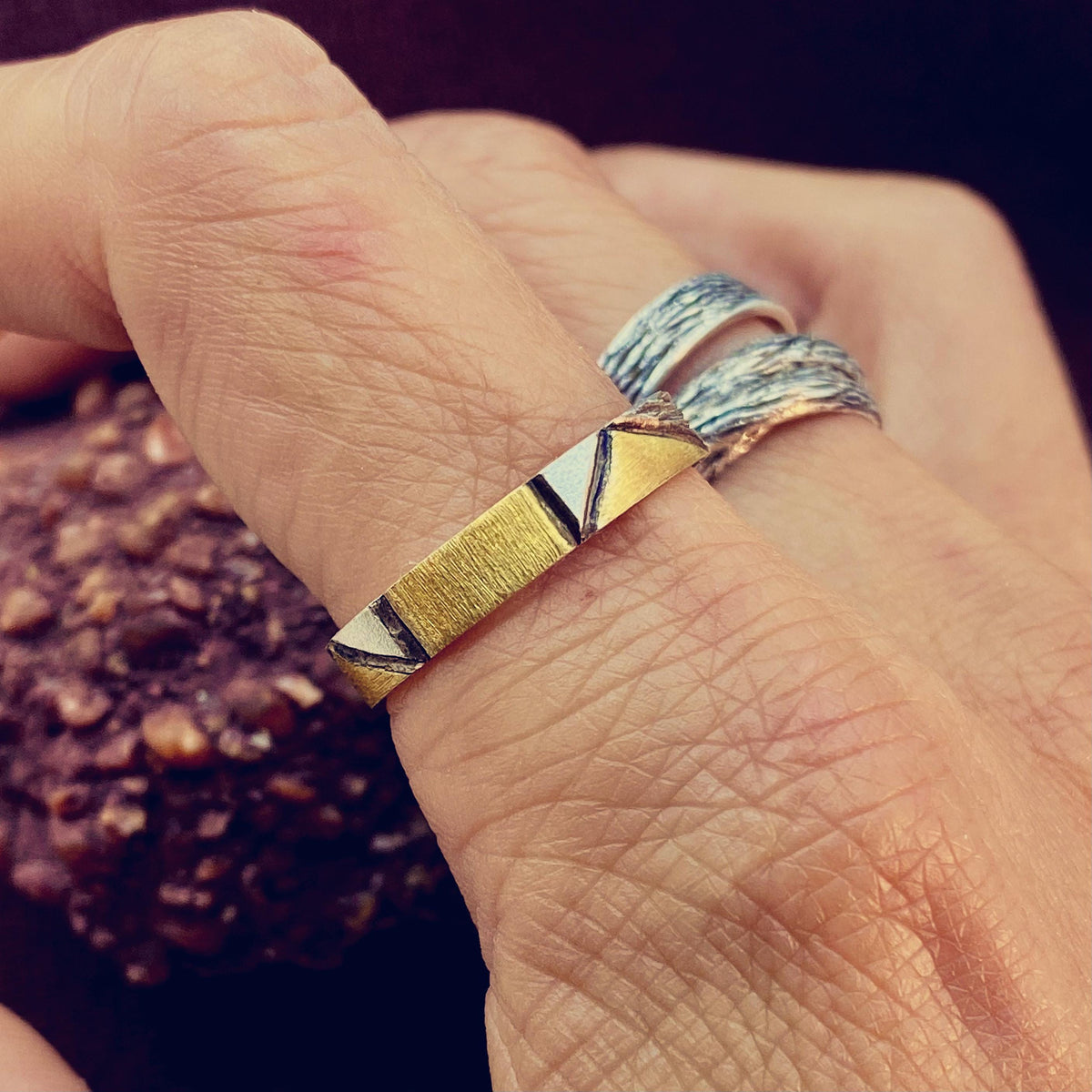 Fine Silver Geometric Bark Ring