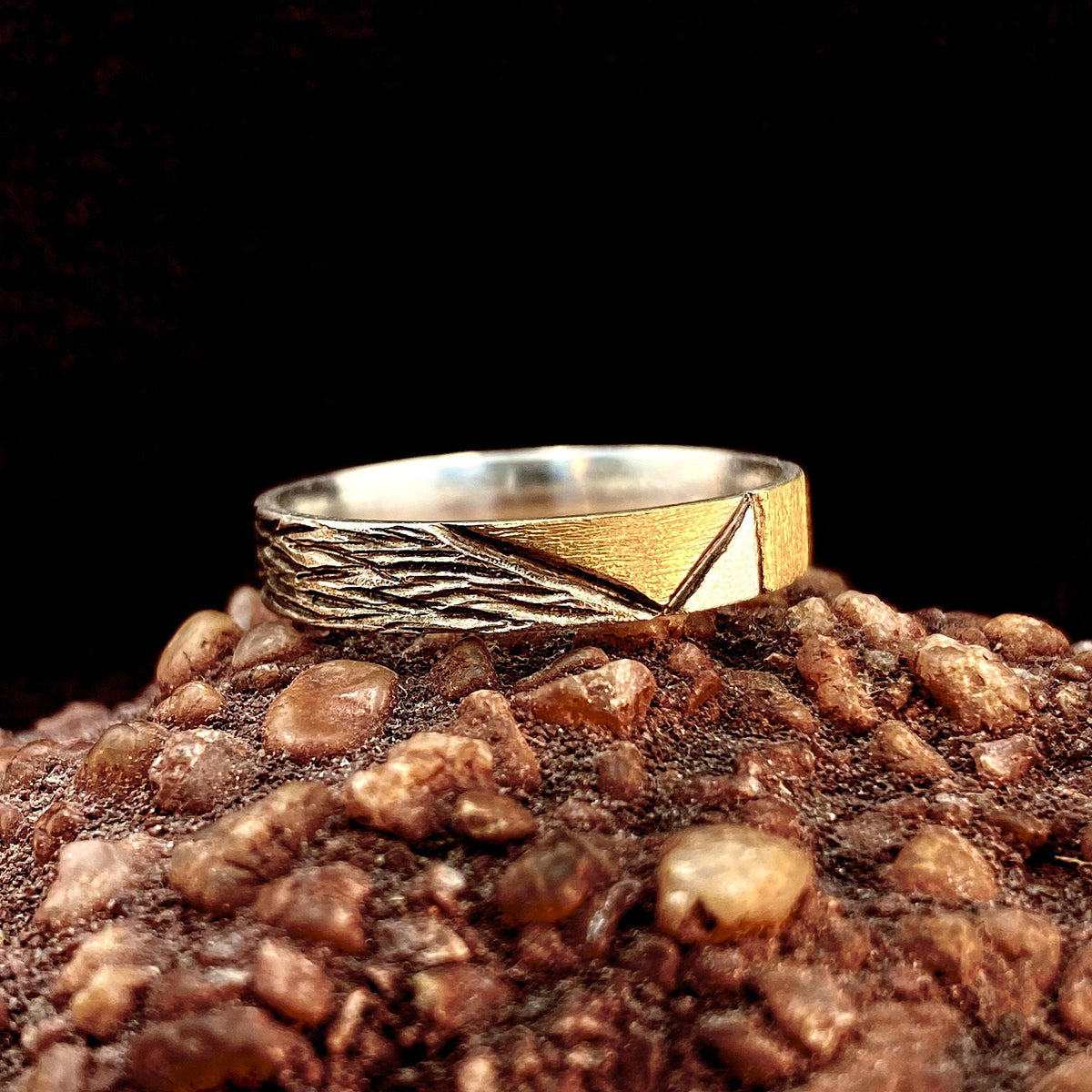 Fine Silver Geometric Bark Ring