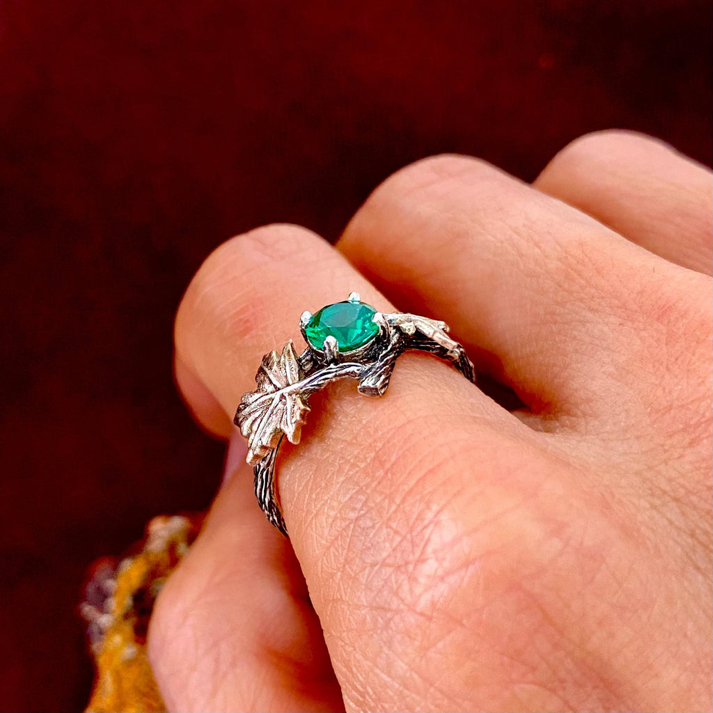 Emerald Sterling Silver Twig Ring