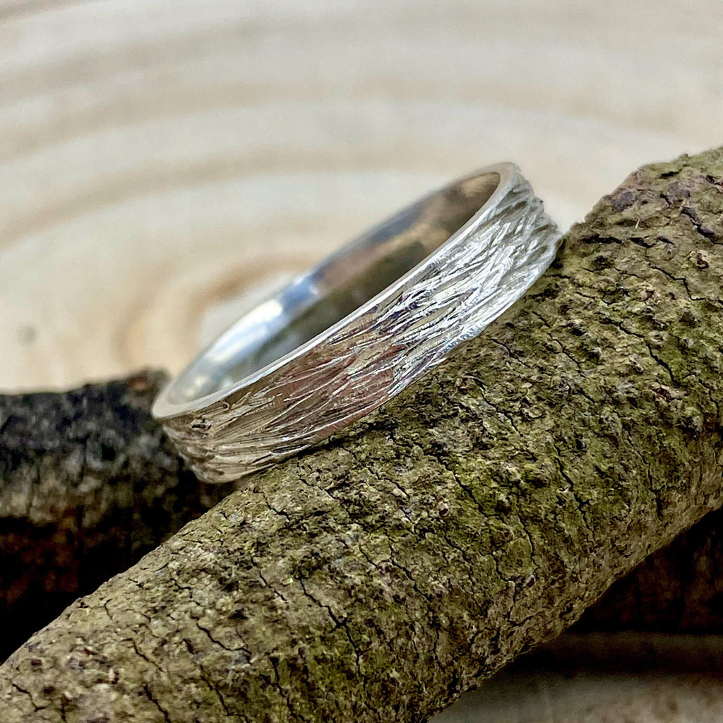 Fine Silver Geometric Bark Ring
