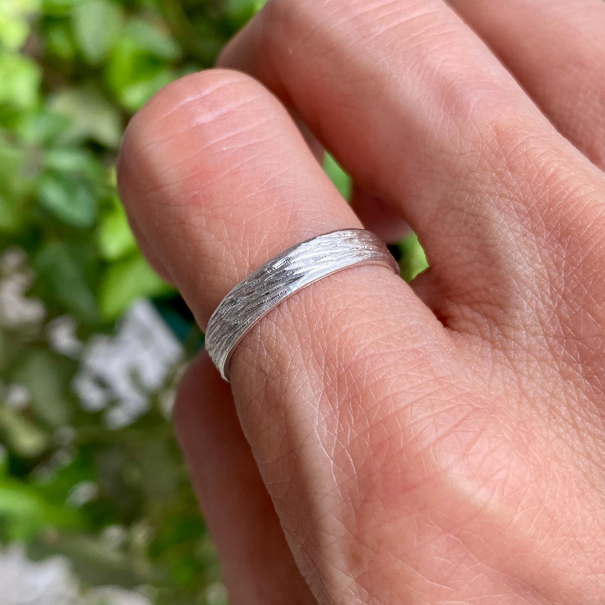 Fine Silver Tree Bark Ring