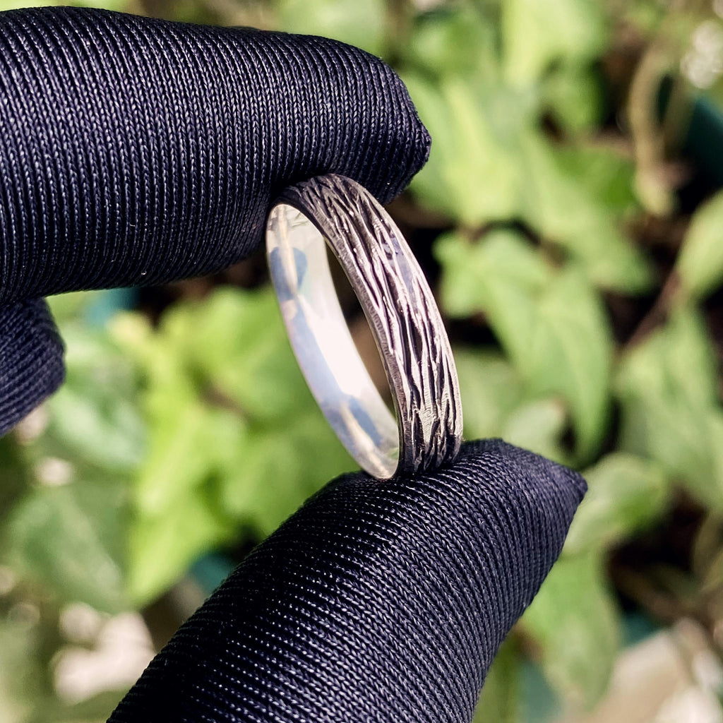 Fine Silver Tree Bark Ring