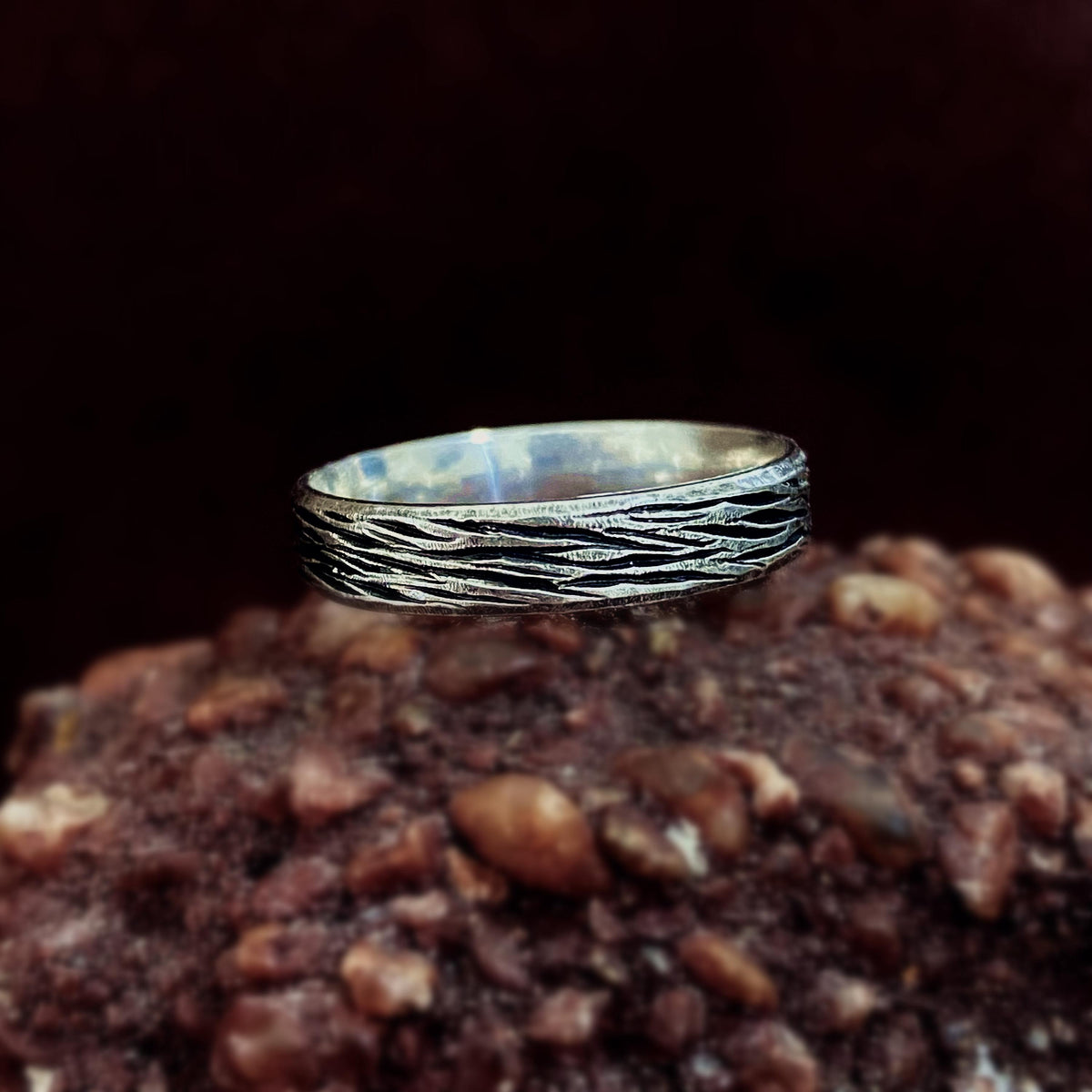 Fine Silver Tree Bark Ring