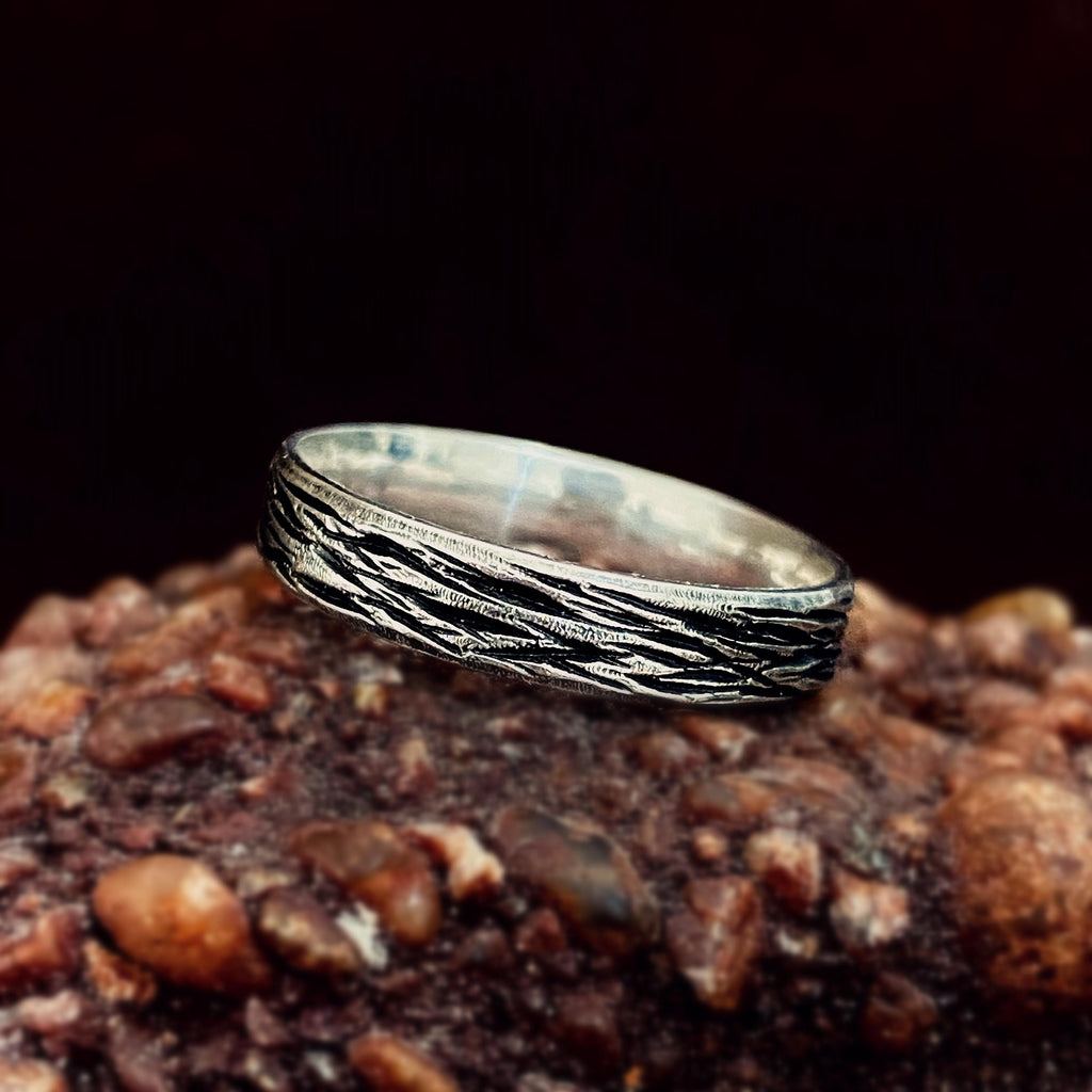 Fine Silver Tree Bark Ring