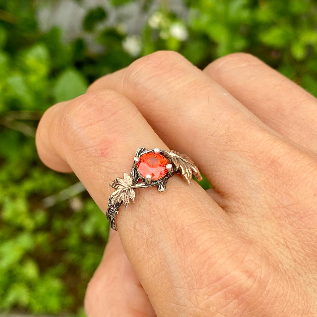 Padparadscha Sterling Silver Twig Ring