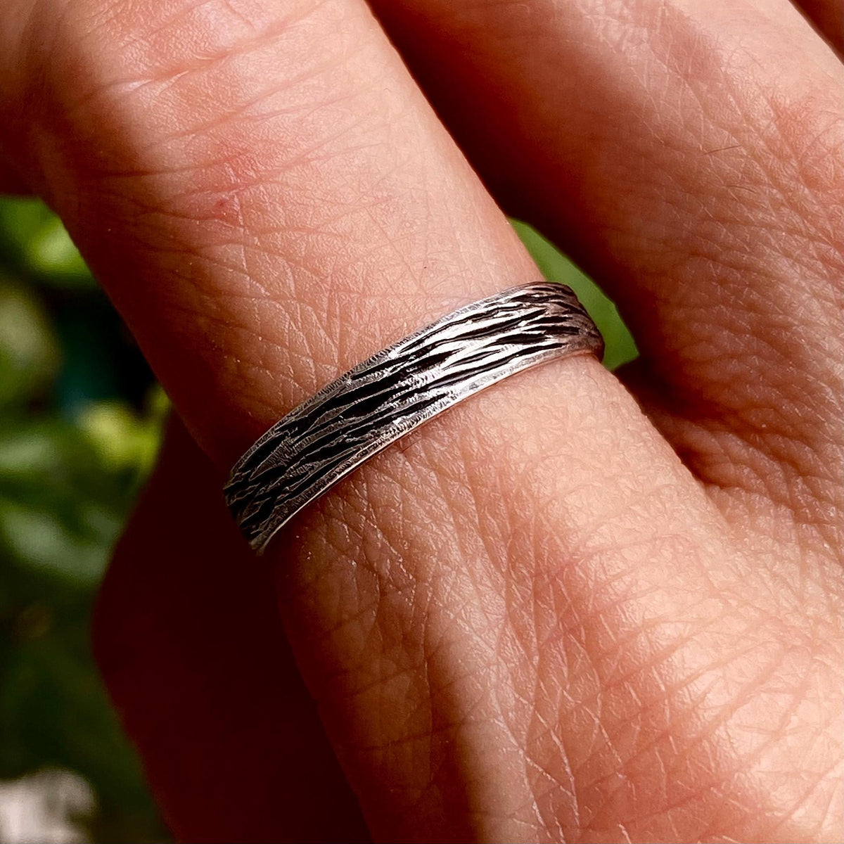 Fine Silver Tree Bark Ring