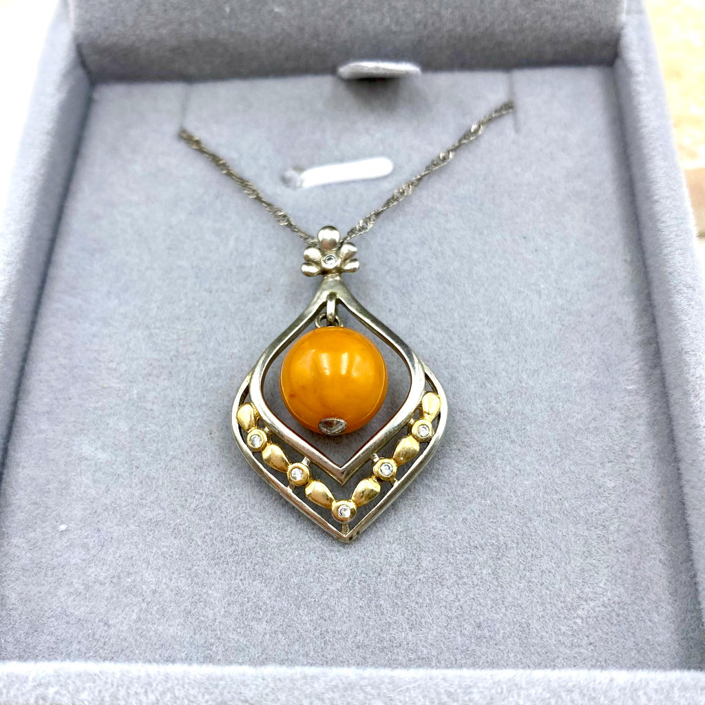 Amber Sterling Silver Pendant Necklace