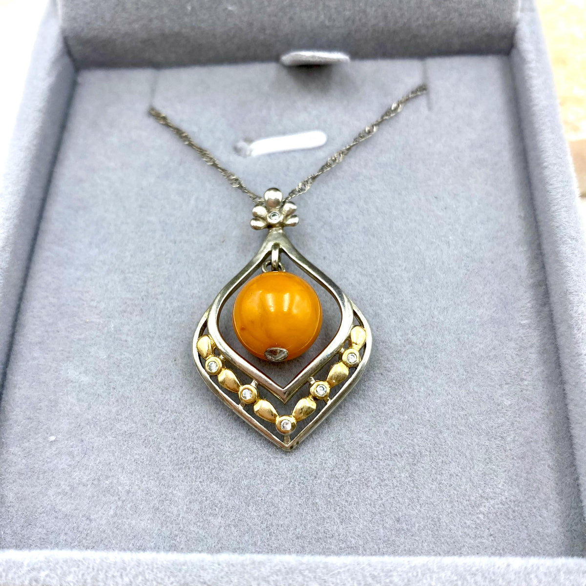 Amber Sterling Silver Pendant Necklace