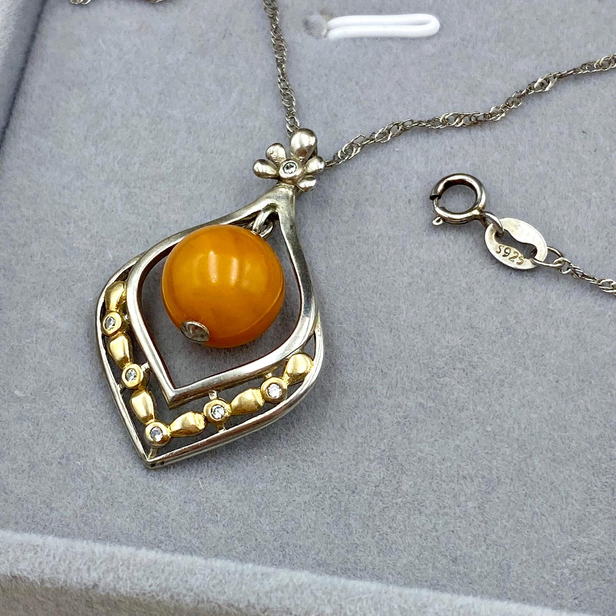 Amber Sterling Silver Pendant Necklace