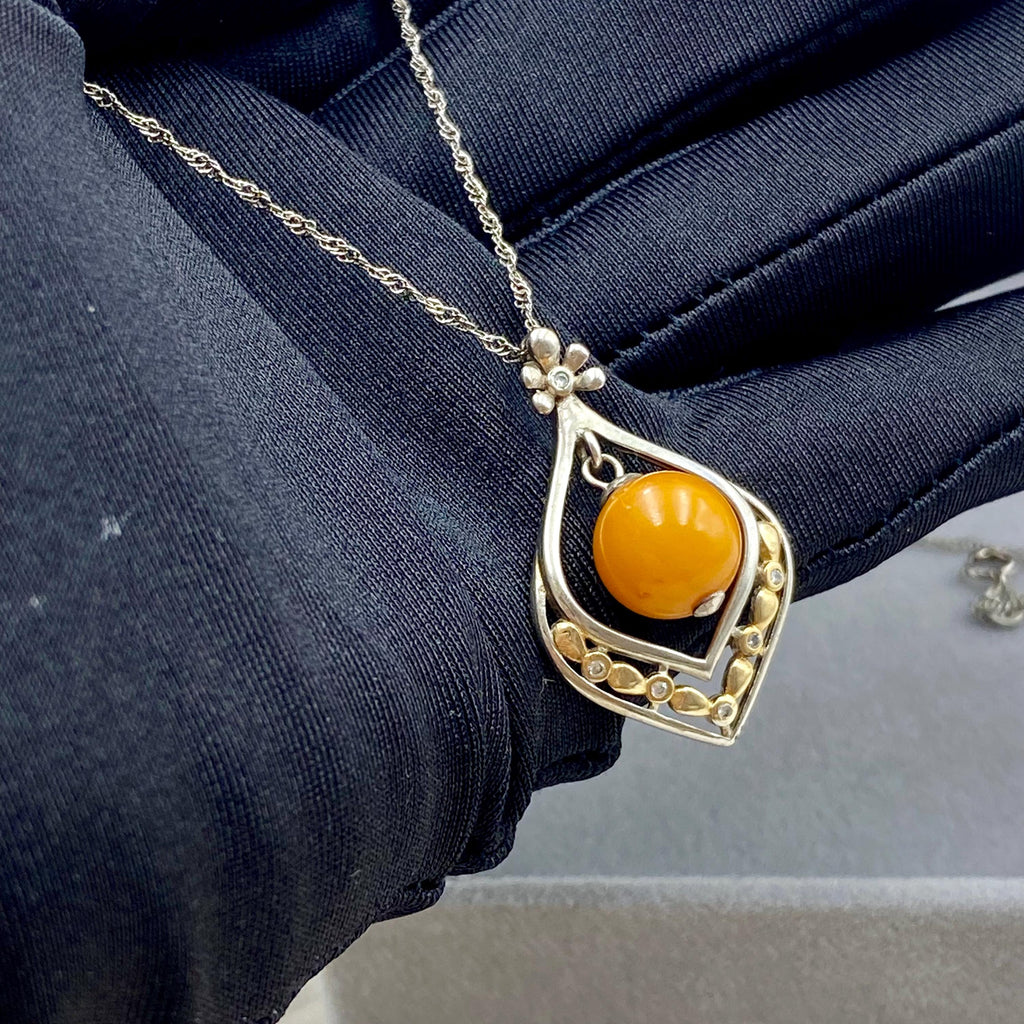 Amber Sterling Silver Pendant Necklace