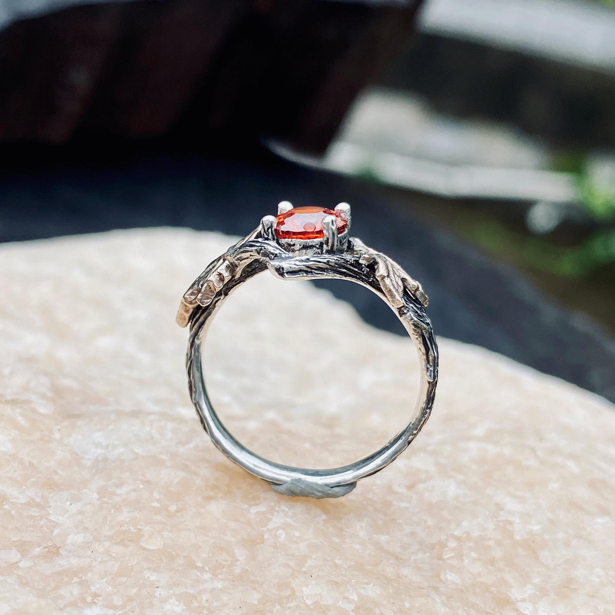 Padparadscha Sterling Silver Twig Ring