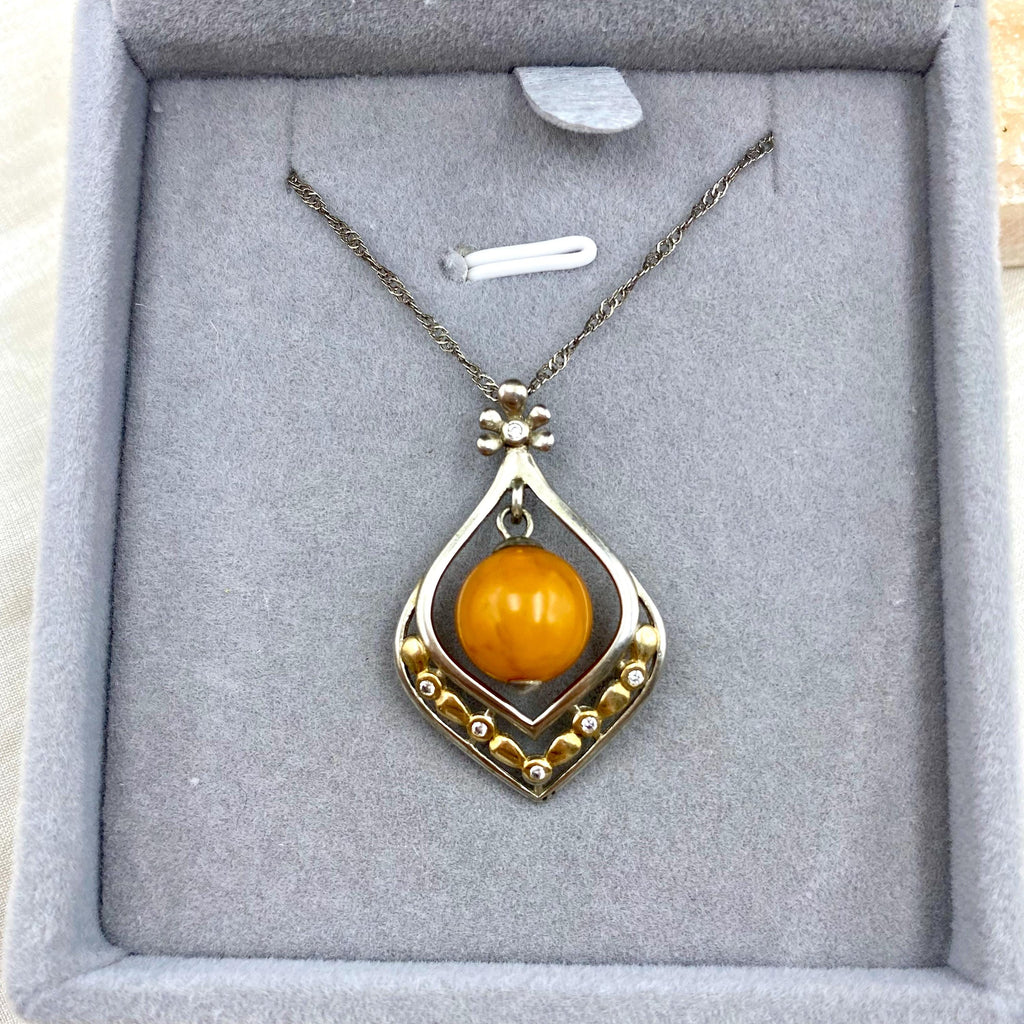 Amber Sterling Silver Pendant Necklace