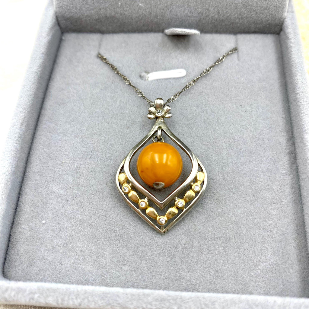Amber Sterling Silver Pendant Necklace