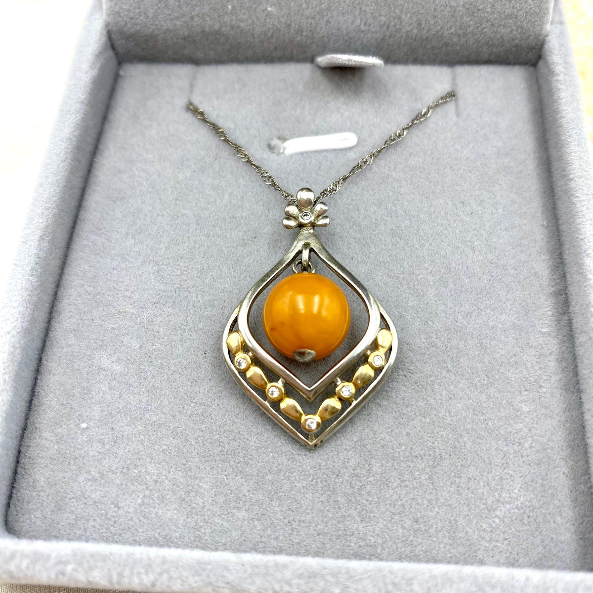 Amber Sterling Silver Pendant Necklace