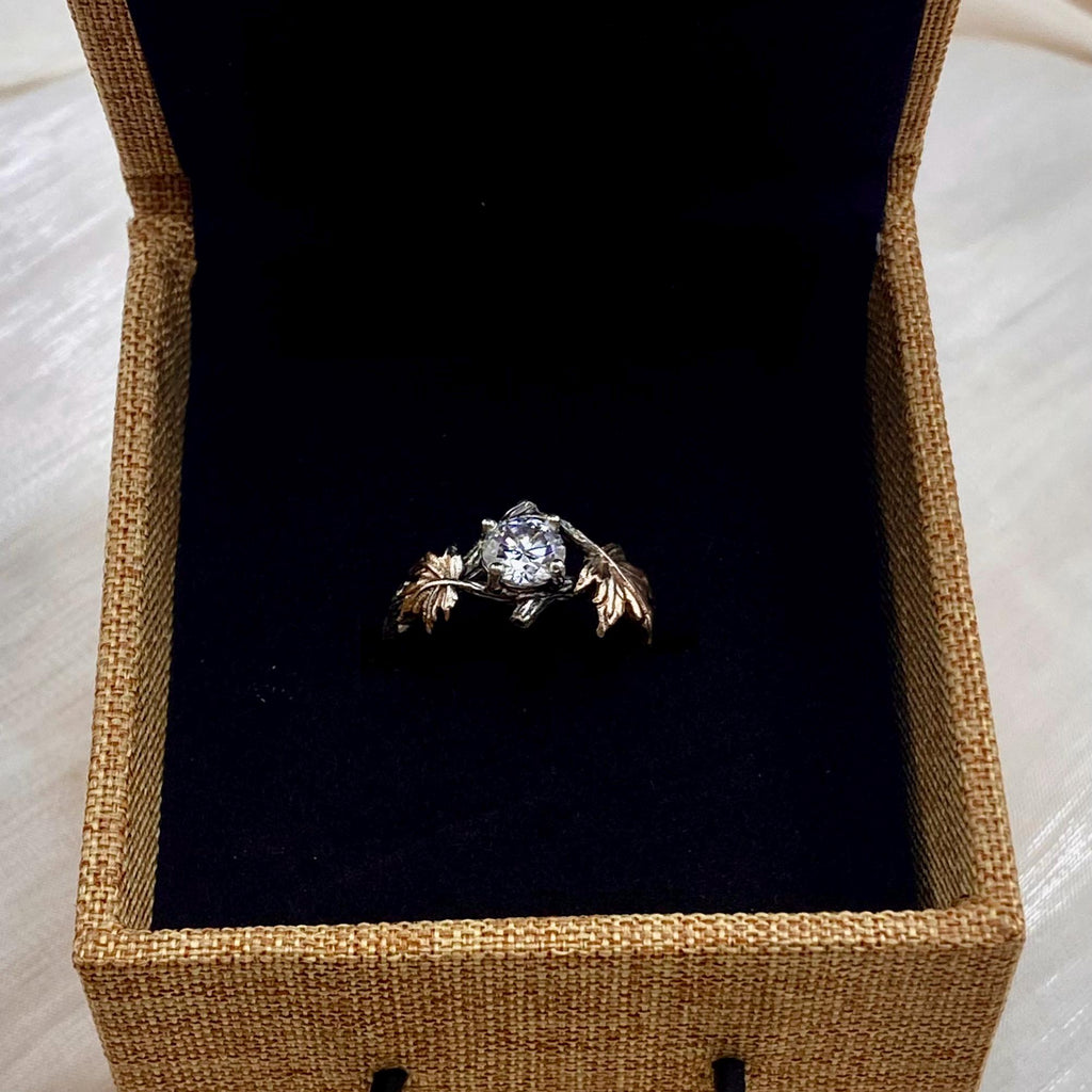 Moissanite Sterling Silver Maple Leaf Ring