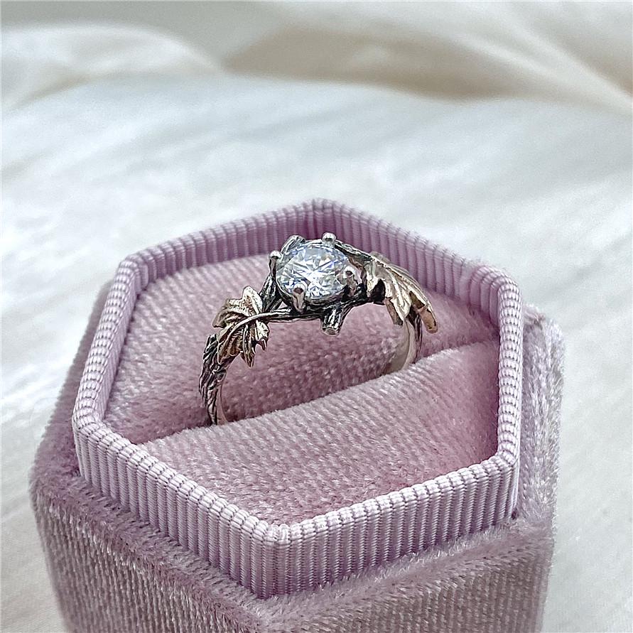 Moissanite Sterling Silver Maple Leaf Ring