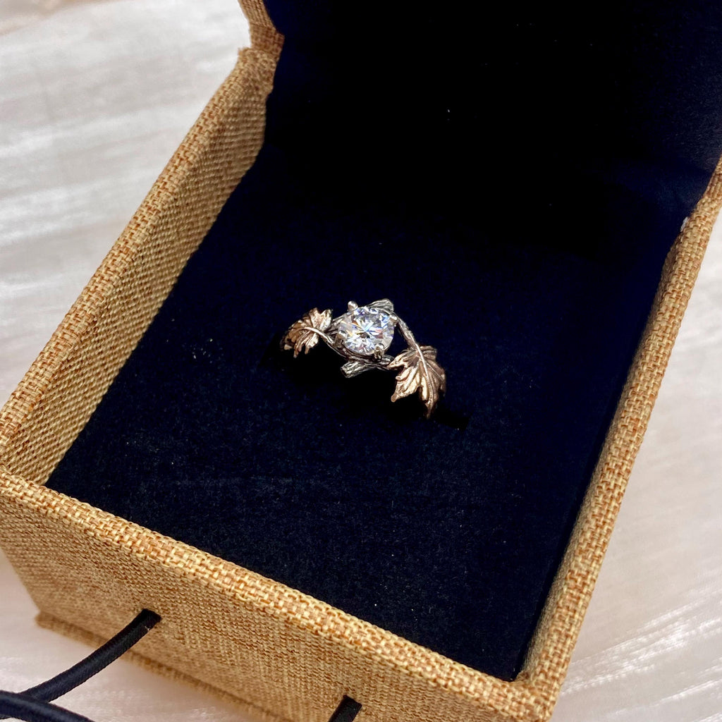 Moissanite Sterling Silver Maple Leaf Ring