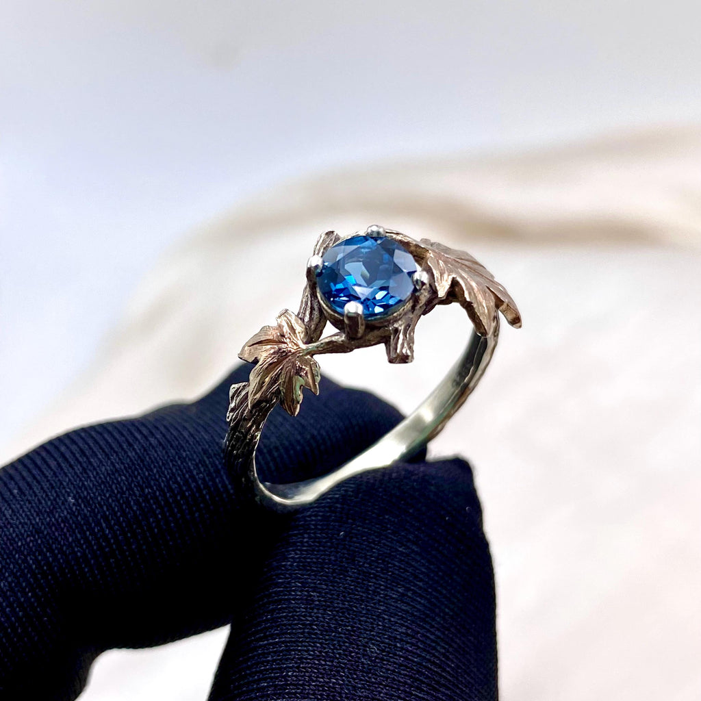 London Blue Topaz Sterling Silver Maple Leaf Ring