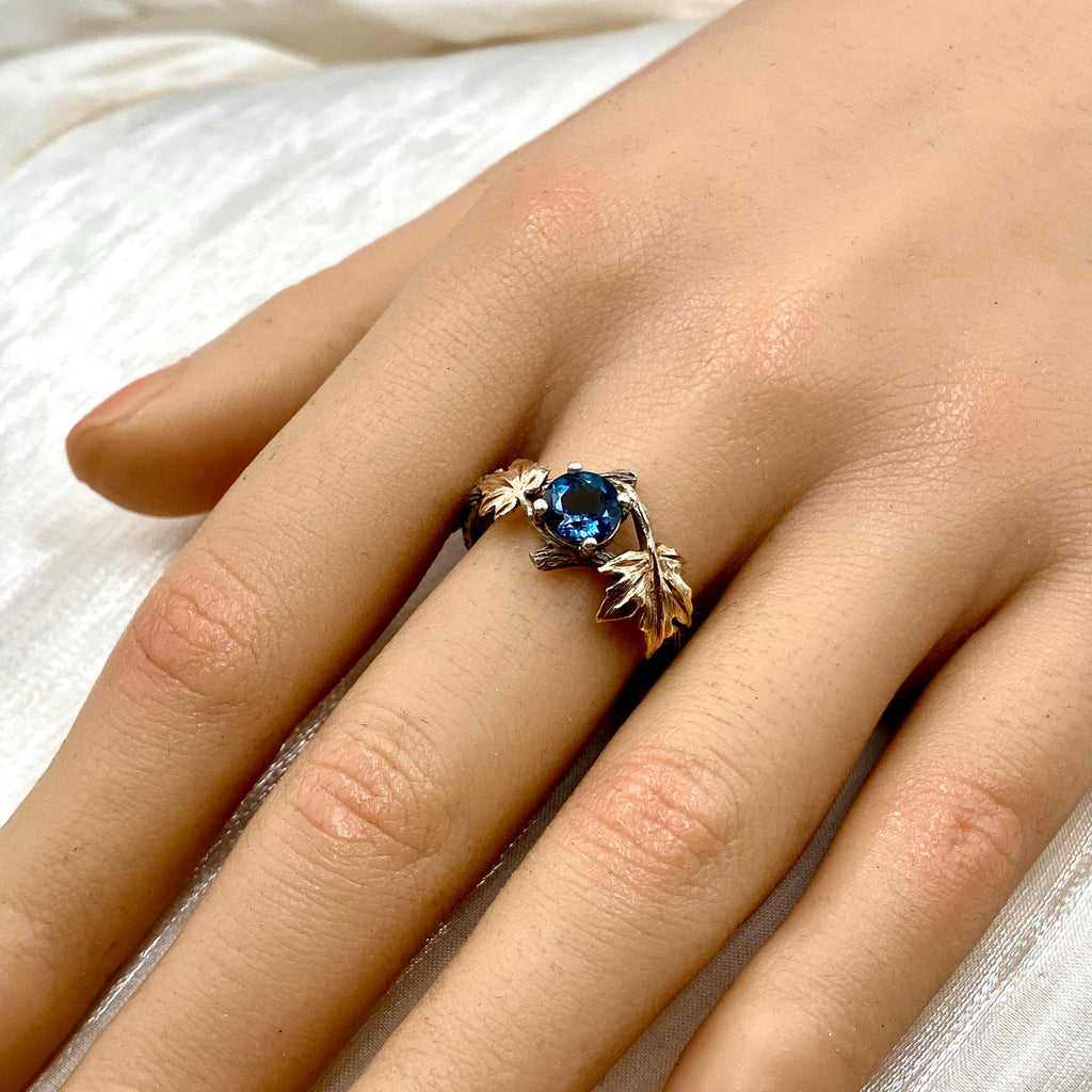 London Blue Topaz Sterling Silver Maple Leaf Ring