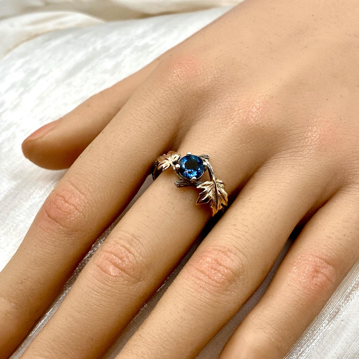 London Blue Topaz Sterling Silver Maple Leaf Ring