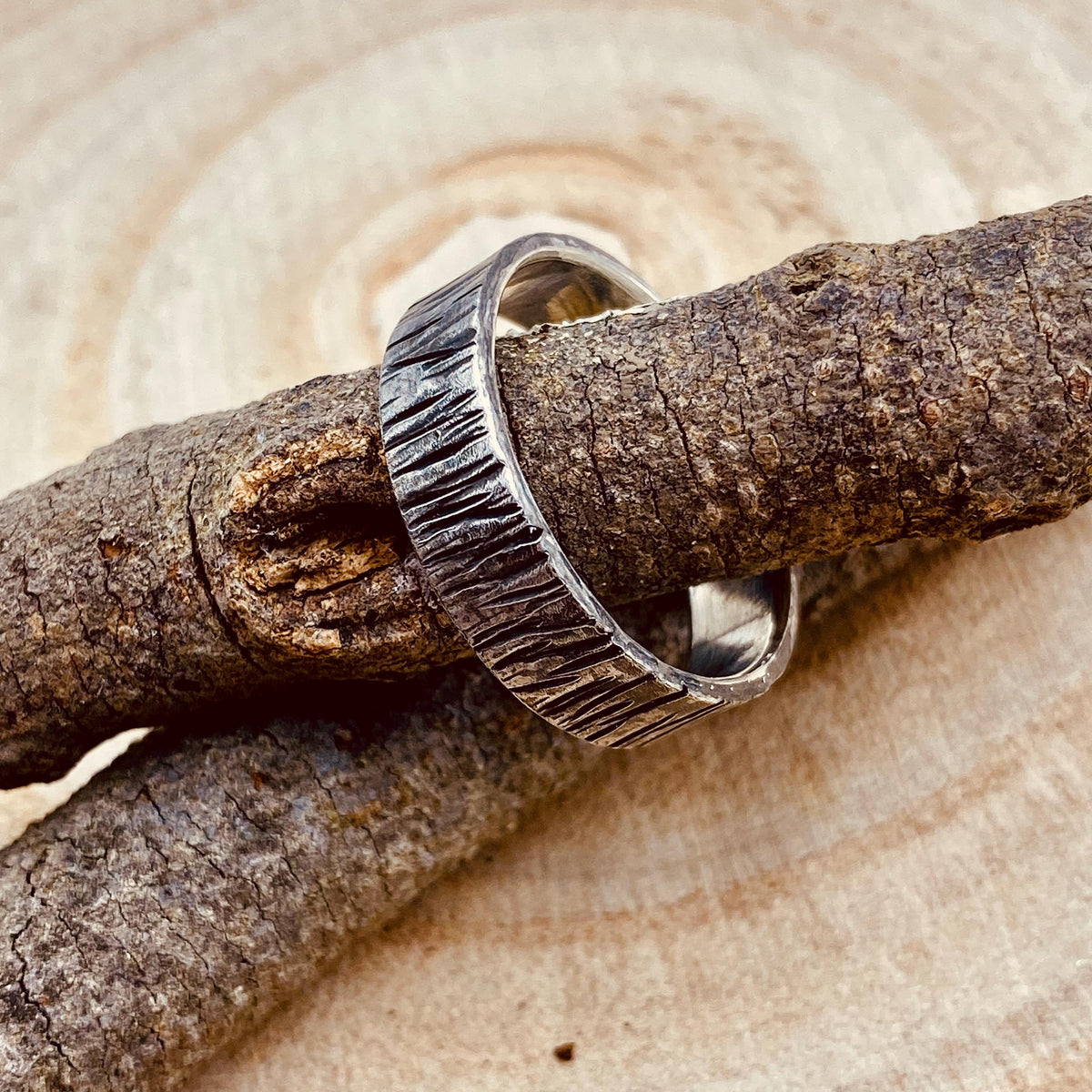 Fine Silver Tree Bark Ring