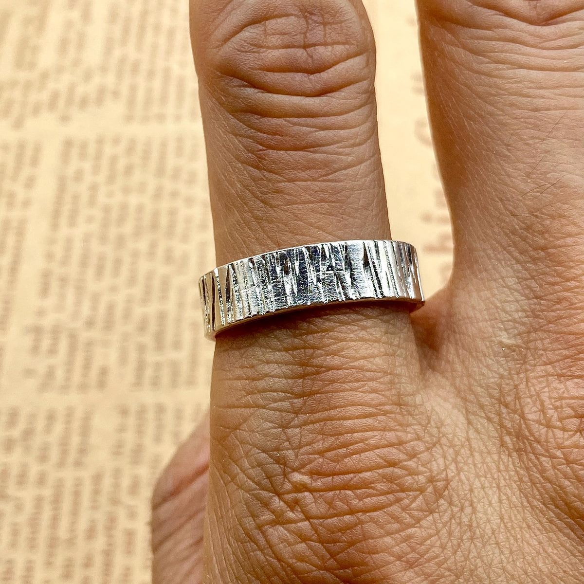 Fine Silver Tree Bark Ring Set