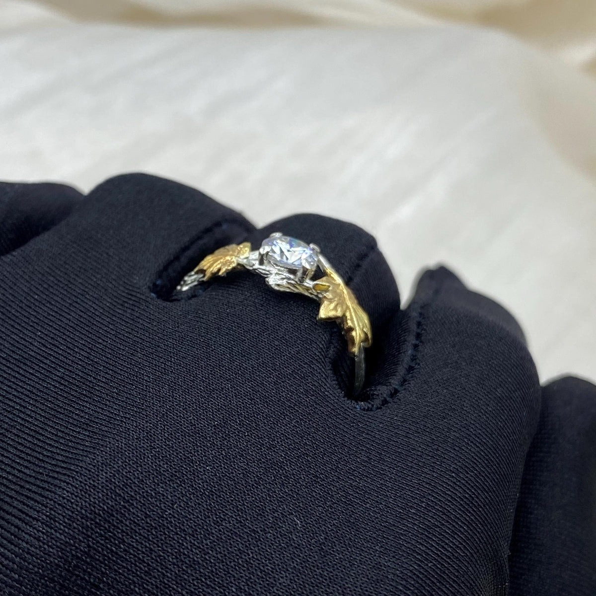 Moissanite Sterling Silver Maple Leaf Band