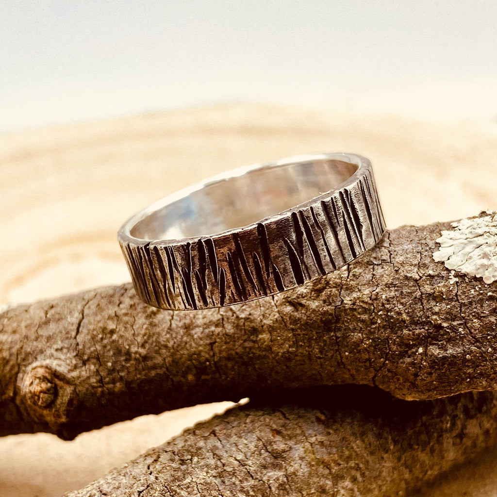 Fine Silver Tree Bark Ring