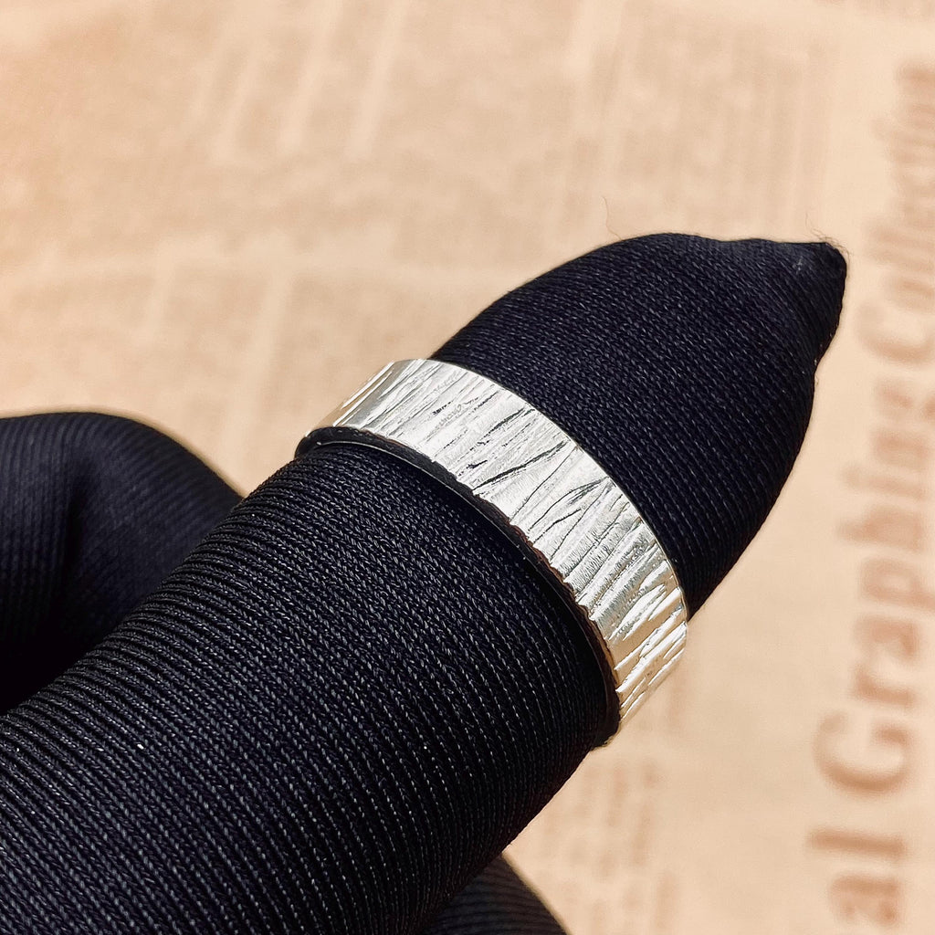 Fine Silver Tree Bark Ring Set