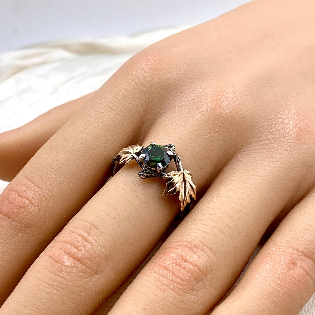 Emerald Sterling Silver Maple Leaf Ring