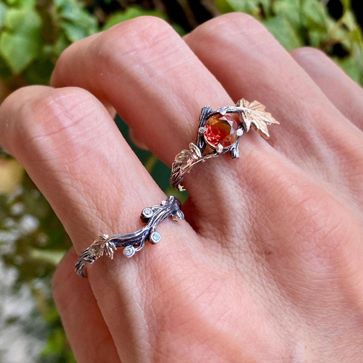 Watermelon Tourmaline Sterling Silver Maple Leaf Ring