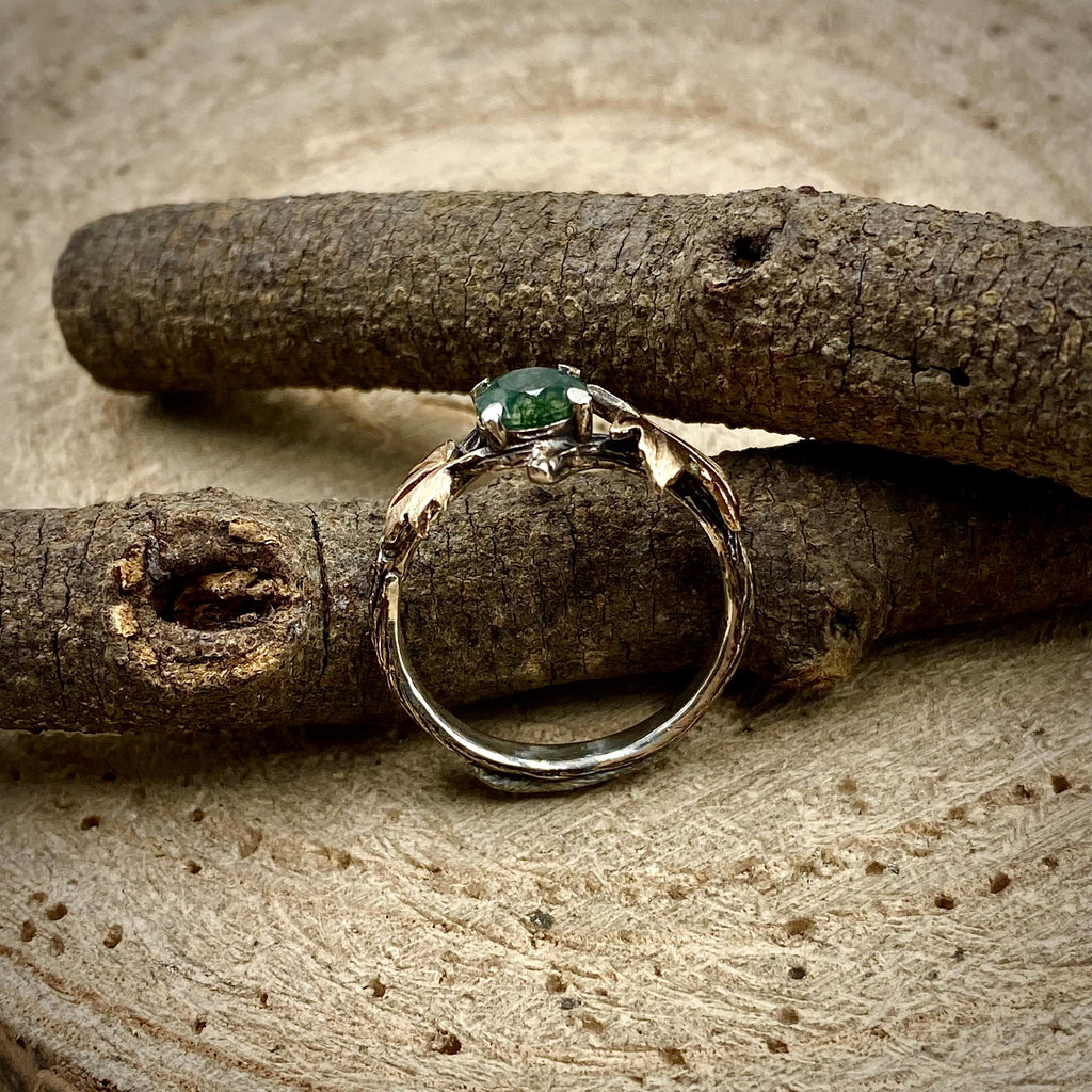 Moss Agate Sterling Silver Maple Leaf Ring