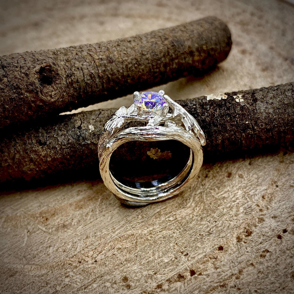 Zircon Sterling Silver Maple Leaf Ring Set