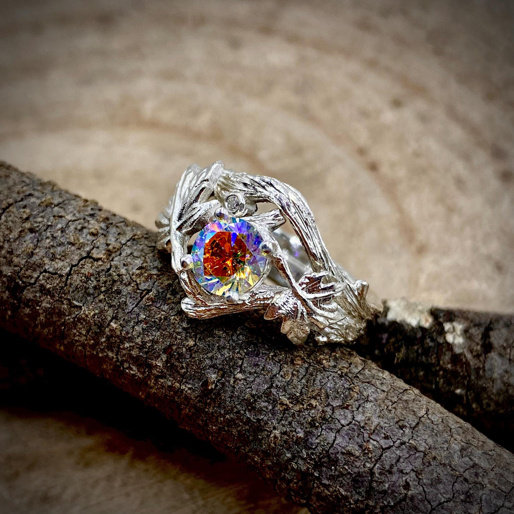Zircon Sterling Silver Maple Leaf Ring Set