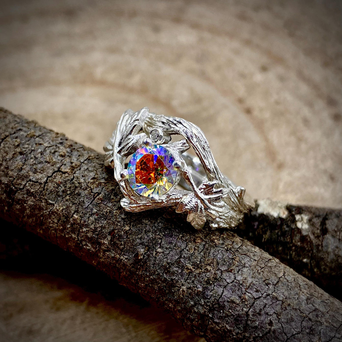 Zircon Sterling Silver Maple Leaf Ring Set