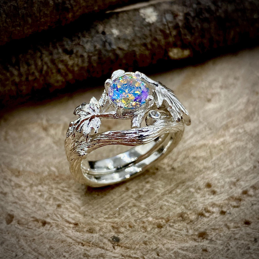 Zircon Sterling Silver Maple Leaf Ring Set